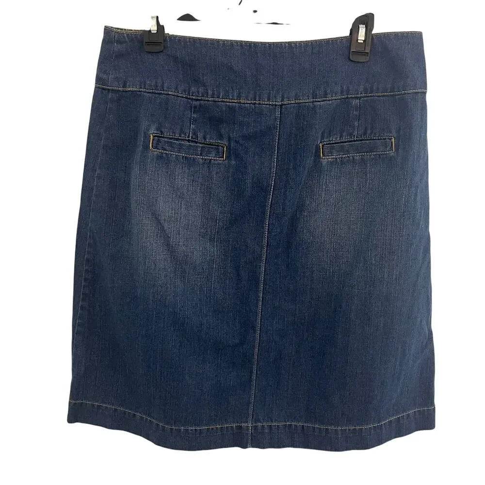 Boden Denim Skirt Womens Size 14R Blue Jeans Boho A-Line Pleat Modest Retro Chic